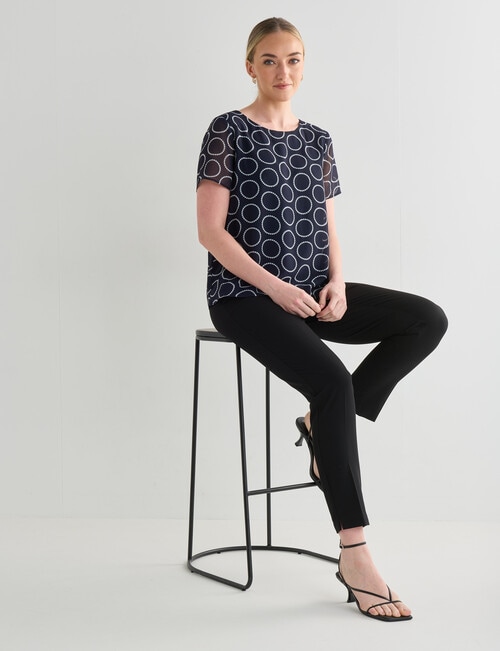 Oliver Black Dotted Print Short Sleeve Double Layer Top, Navy product photo View 03 L