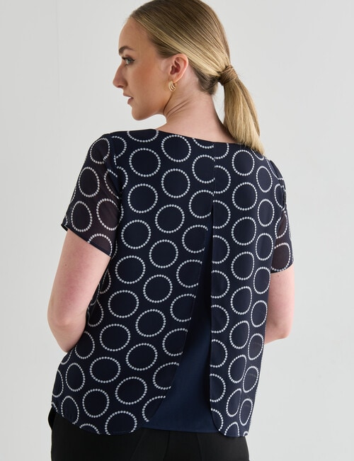 Oliver Black Dotted Print Short Sleeve Double Layer Top, Navy product photo View 02 L