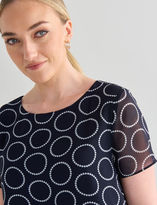 Oliver Black Dotted Print Short Sleeve Double Layer Top, Navy product photo View 04 L