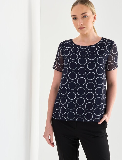 Oliver Black Dotted Print Short Sleeve Double Layer Top, Navy product photo