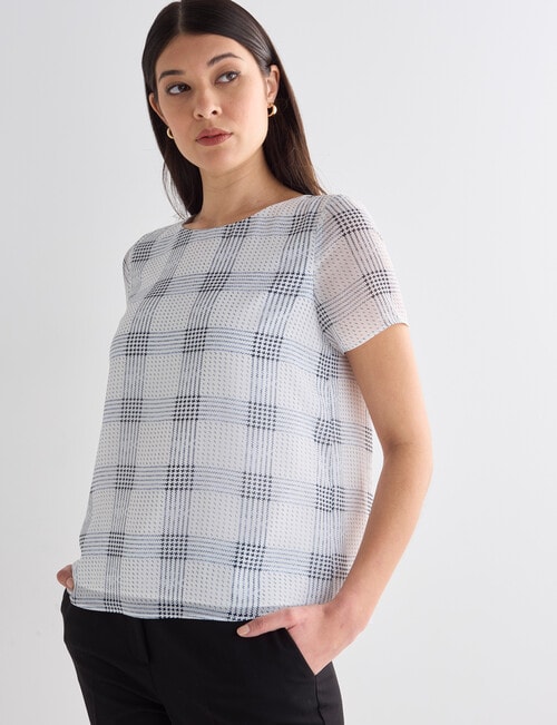 Oliver Black Short Sleeve Double Layer Grid Check Top, White product photo