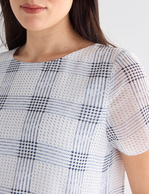 Oliver Black Short Sleeve Double Layer Grid Check Top, White product photo View 04 L