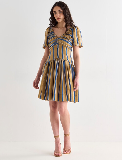 State of play Skipper Puff Sleeve Dress, Blue Stripes product photo