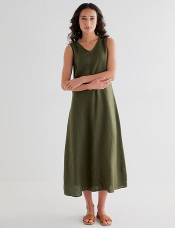 Zest Linen V-neck Maxi Dress, Khaki product photo