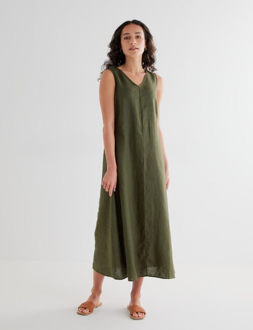 Zest Linen V-neck Maxi Dress, Khaki product photo View 03 L