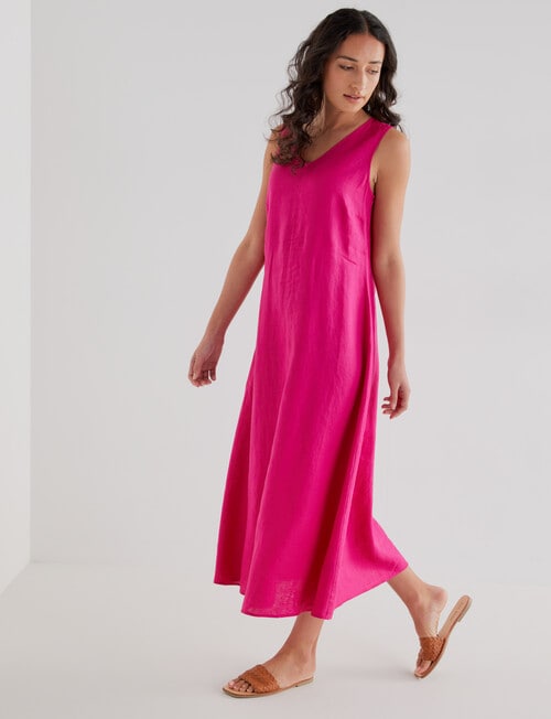 Zest Linen V-neck Maxi Dress, Magenta product photo