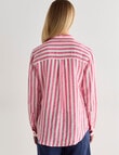 Zest Long Sleeve Linen Shirt, Magenta Stripe product photo View 02 S