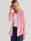 Zest Long Sleeve Linen Shirt, Magenta Stripe product photo View 05 S