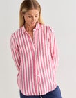 Zest Long Sleeve Linen Shirt, Magenta Stripe product photo View 06 S