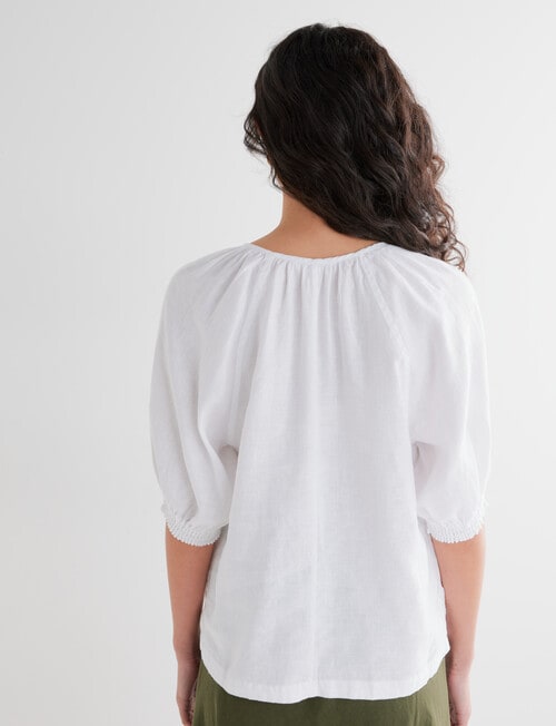 Zest Linen Shirred Sleeve Top, White product photo View 02 L