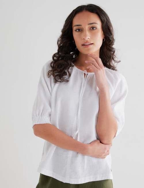 Zest Linen Shirred Sleeve Top, White product photo View 05 L