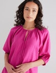 Zest Linen Shirred Sleeve Top, Magenta product photo