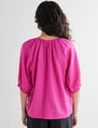 Zest Linen Shirred Sleeve Top, Magenta product photo View 02 S