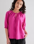 Zest Linen Shirred Sleeve Top, Magenta product photo View 04 S