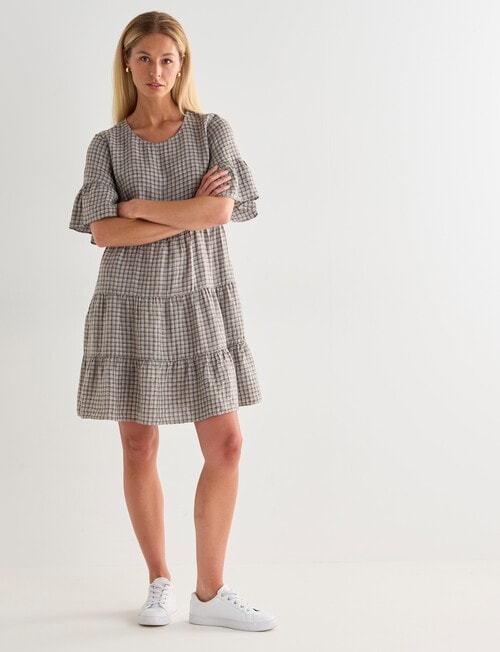 Zest Linen Tiered Dress, Green Gingham product photo