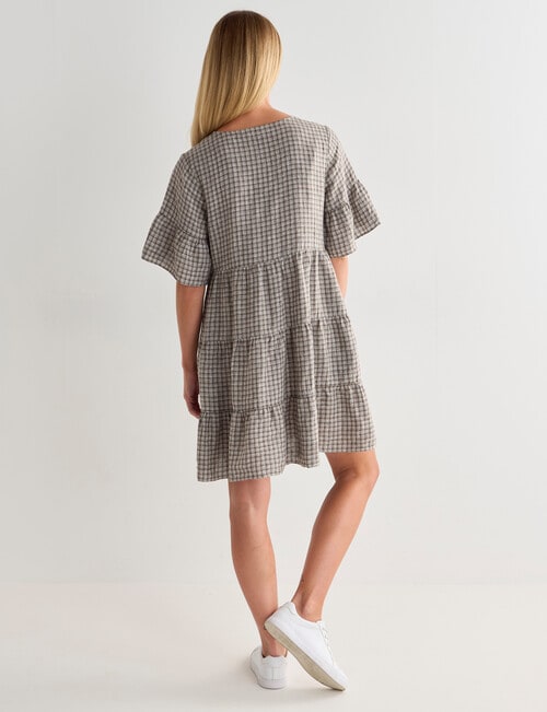 Zest Linen Tiered Dress, Green Gingham product photo View 02 L