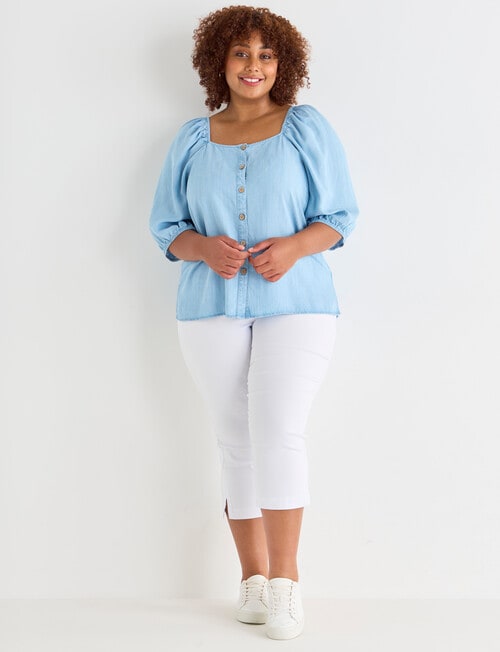 Studio Curve Button Front Top, Light Chambray product photo View 03 L