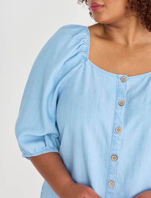 Studio Curve Button Front Top, Light Chambray product photo View 04 L