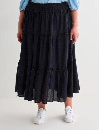 Studio Curve Tiered Check Skirt, Navy & Black product photo