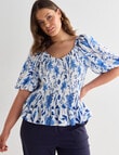 Studio Curve Ruched Bodice Top, China Blue Print on White Base product photo