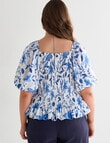 Studio Curve Ruched Bodice Top, China Blue Print on White Base product photo View 02 S