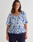 Studio Curve Ruched Bodice Top, China Blue Print on White Base product photo View 05 S