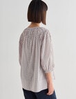 Jigsaw Gina Shirred Printed Round Neck 3/4 Sleeve Top, product photo View 02 S