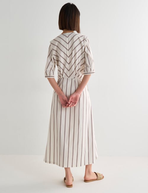 Jigsaw Peta Stripe Pleated V Neck Midi Dress, White & Blue product photo View 02 L