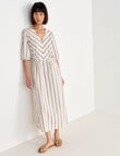 Jigsaw Peta Stripe Pleated V Neck Midi Dress, White & Blue product photo View 03 S