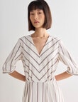 Jigsaw Peta Stripe Pleated V Neck Midi Dress, White & Blue product photo View 04 S