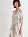 Jigsaw Peta Stripe Pleated V Neck Midi Dress, White & Blue product photo View 05 S