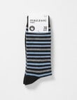 Mazzoni Merino Acrylic-Blend Stripe Dress Sock, Black, Blue & Grey product photo View 02 S