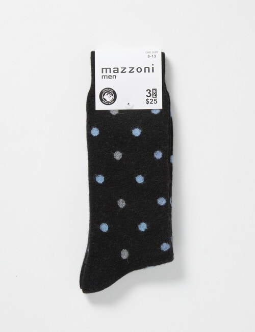 Mazzoni Merino Acrylic-Blend Spot Dress Sock, Black, Blue & Grey product photo View 02 L