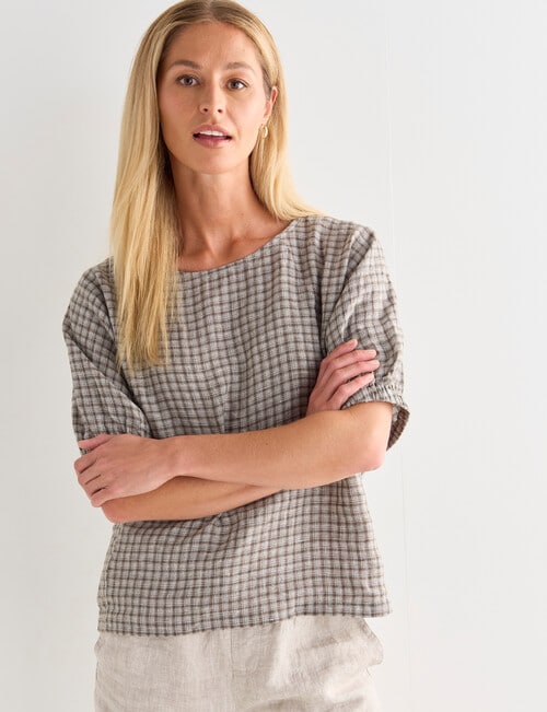 Zest Linen Raglan Top, Green Gingham product photo