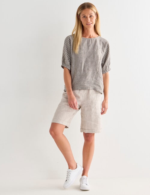 Zest Linen Raglan Top, Green Gingham product photo View 03 L