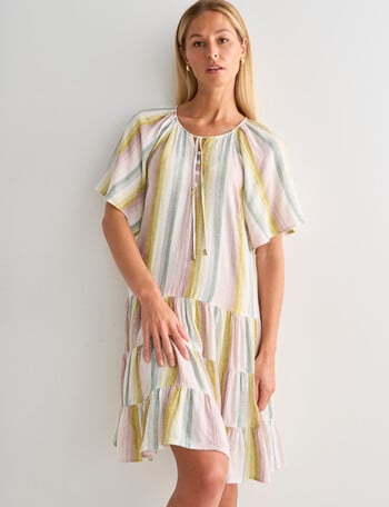 Zest Tiered Midi Dress, Multi Stripe product photo