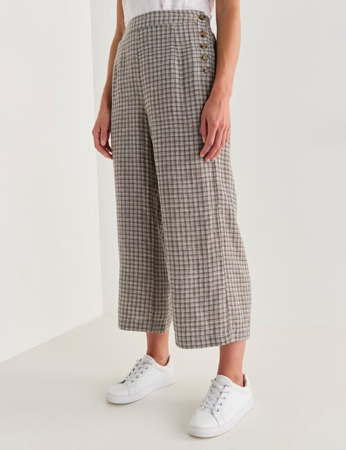 Zest Linen Button Crop Pant, Green Gingham product photo