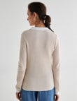 Jigsaw Sachi Ribbed Colour Block Polo Sweater, Natural product photo View 02 S