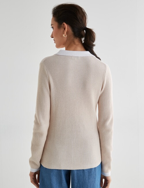 Jigsaw Sachi Ribbed Colour Block Polo Sweater, Natural product photo View 02 L