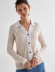 Jigsaw Sachi Ribbed Colour Block Polo Sweater, Natural product photo View 05 S