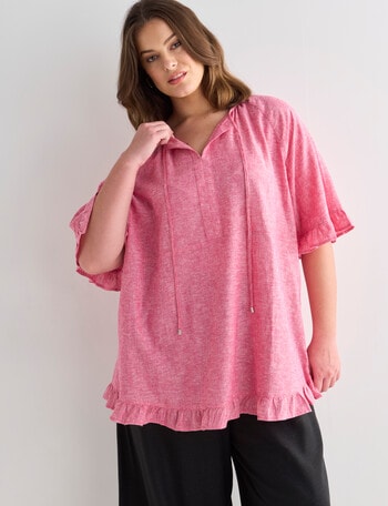 Studio Curve Linen Blend Frill Hem Peasant Top, Pink product photo