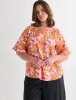 Studio Curve Linen Blend Floral Lace Inset Detail Top, Mustard product photo View 05 S