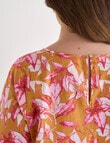 Studio Curve Linen Blend Floral Lace Inset Detail Top, Mustard product photo View 06 S