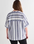 Studio Curve Linen Blend Stripe V-Neck Top, Navy product photo View 02 S