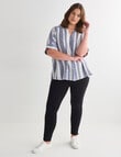 Studio Curve Linen Blend Stripe V-Neck Top, Navy product photo View 03 S