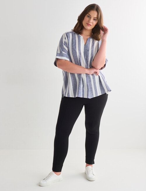 Studio Curve Linen Blend Stripe V-Neck Top, Navy product photo View 03 L