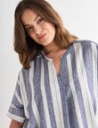 Studio Curve Linen Blend Stripe V-Neck Top, Navy product photo View 04 S