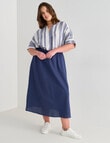 Studio Curve Linen Blend Stripe V-Neck Top, Navy product photo View 05 S