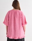 Studio Curve Linen Blend Frill Hem Peasant Top, Pink product photo View 02 S