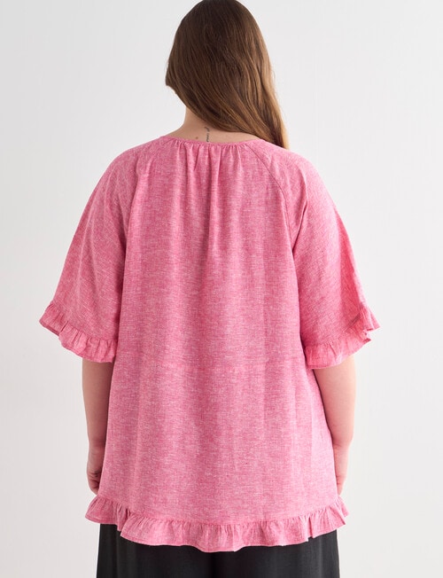 Studio Curve Linen Blend Frill Hem Peasant Top, Pink product photo View 02 L